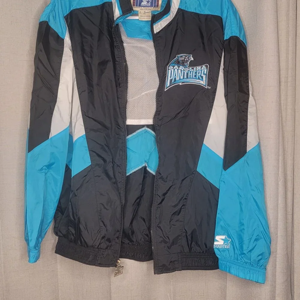 VINTAGE STARTER Carolina Panthers Mens XL Windbreaker - Picture 3 of 6